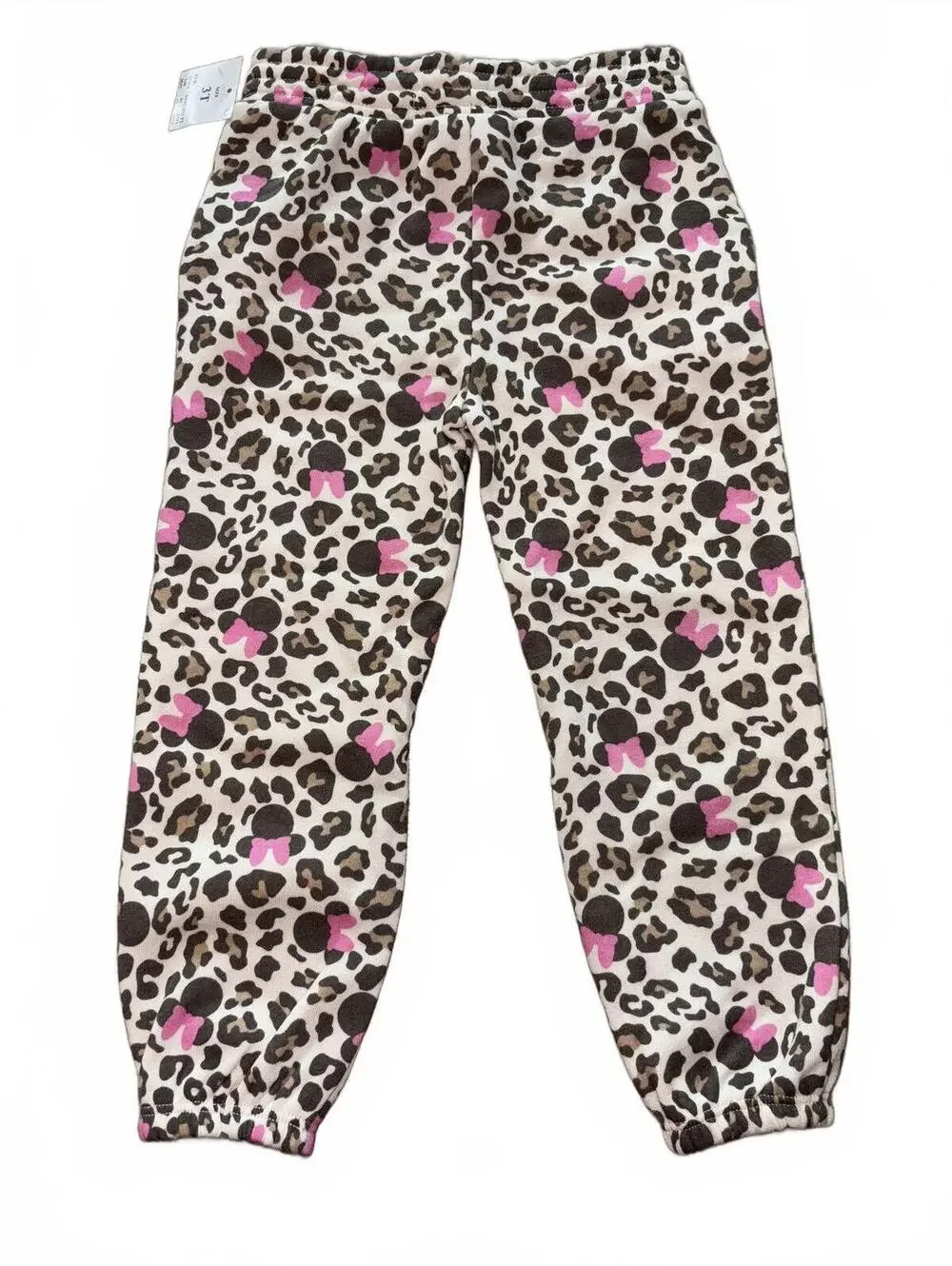 NEW! Disney Junior Minnie 3T Girls Fleece Pants Leopard Print Pink Bow